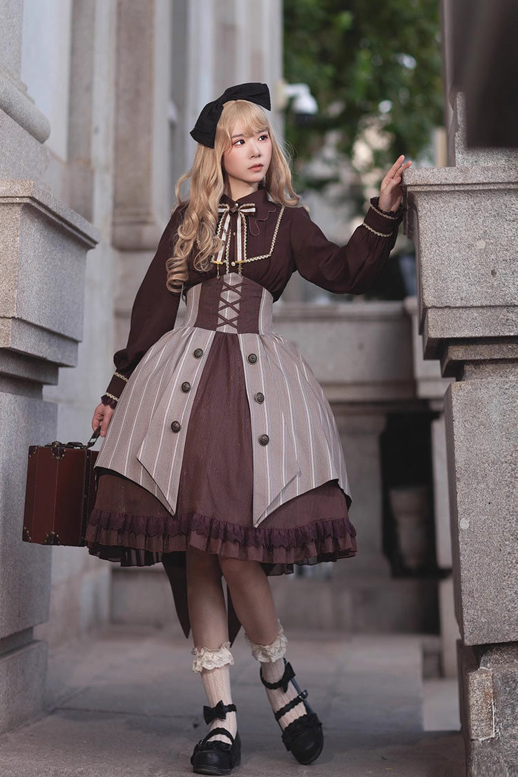 Witch's Notes Ruffle Cardigan Classic Lolita Skirt - Brown Grey