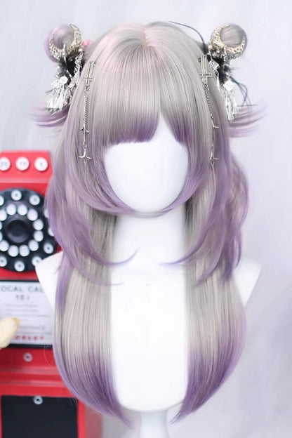 Purple Ombre Straight Wig with Air Bangs in Misty Silver - Sweet Lolita