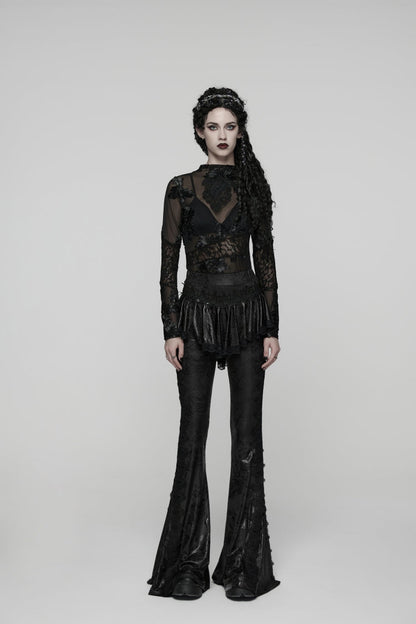 Slim Faux Two-Piece Flared Pants with Lace Accents