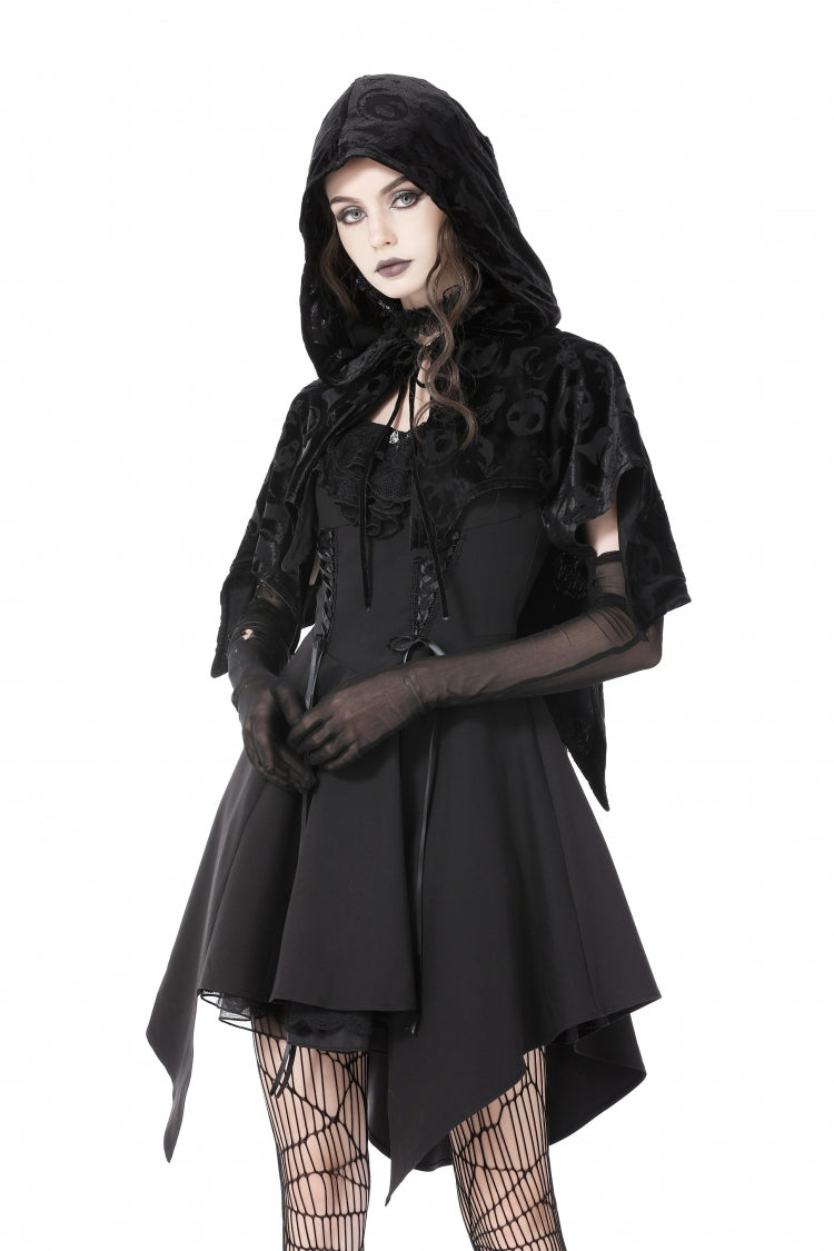 Velvet Hooded Cape with Skull Lace-Up Front