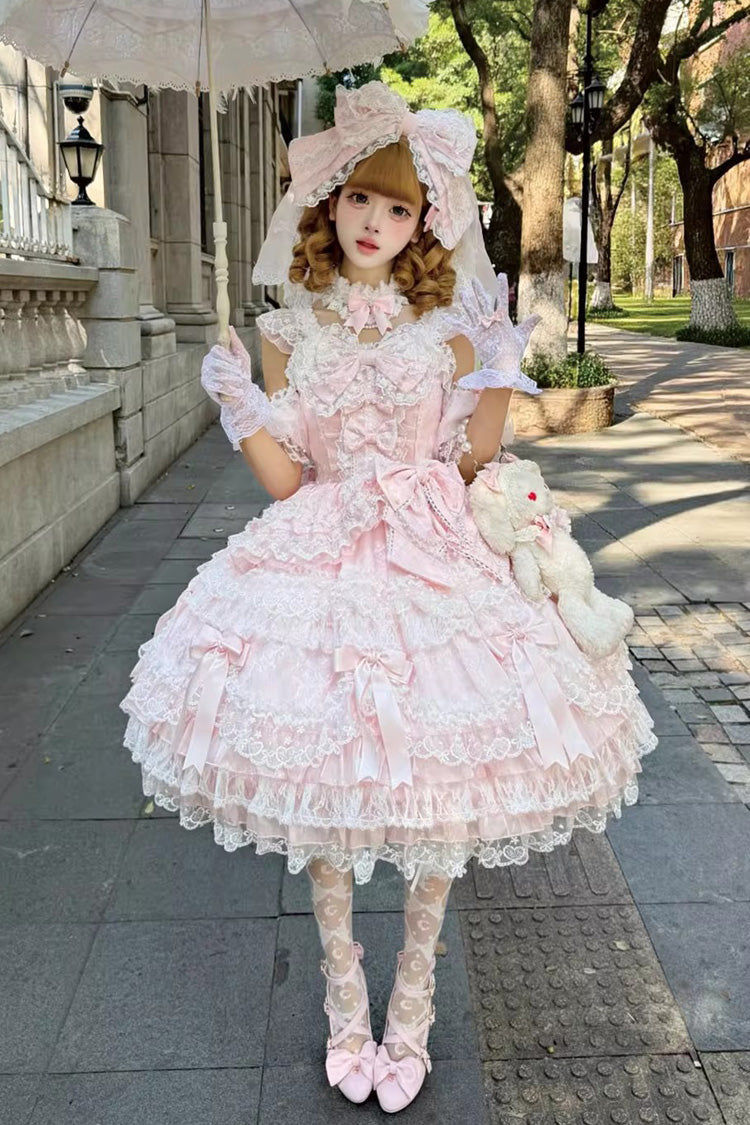 Blush Sleeveless Ruffled Pearl Lace Princess JSK