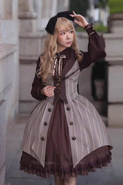 Witch's Notes Ruffle Cardigan Classic Lolita Skirt - Brown Grey