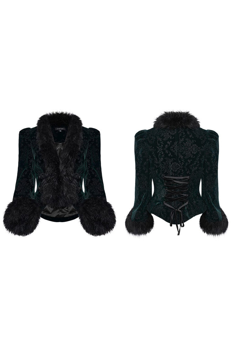 Women's V-Neck Long Sleeve Faux Fur Stitch Gothic Coat Four Shades