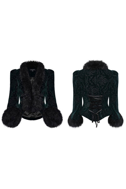 Women's V-Neck Long Sleeve Faux Fur Stitch Gothic Coat Four Shades