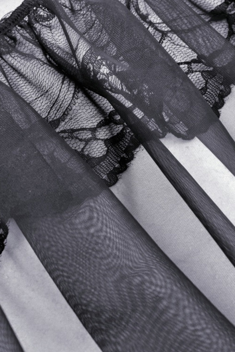 No-Sleeve Layered Lace Sheer Mesh Gothic Slip Gown