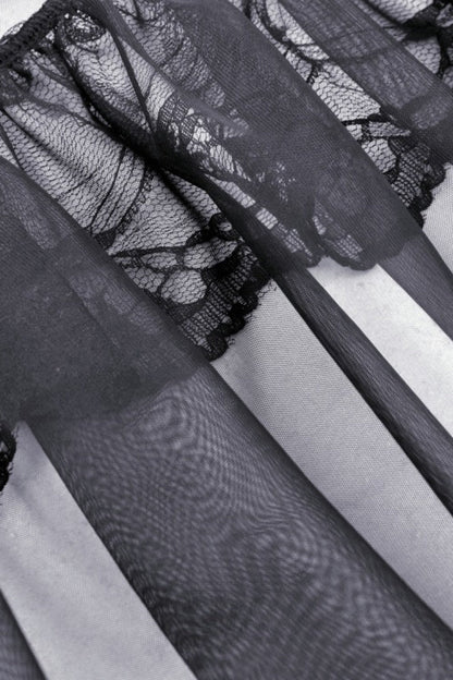No-Sleeve Layered Lace Sheer Mesh Gothic Slip Gown