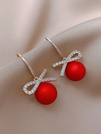 with Women's Pearl Earrings Rhinestone Bow Christmas and