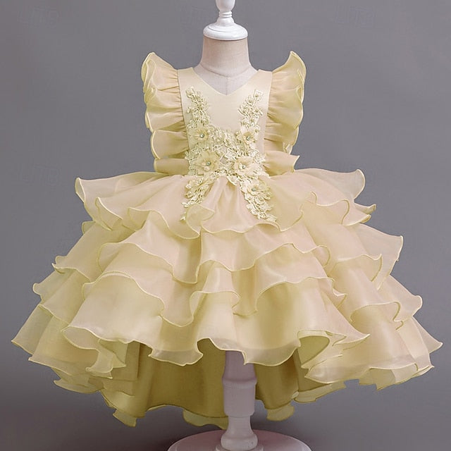 Girls' Dress Asymmetrical Kids Party Floral