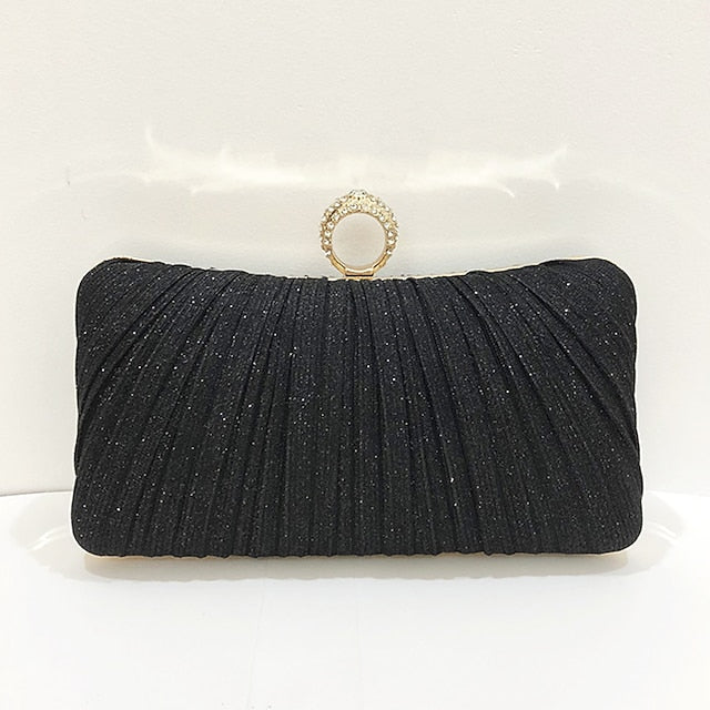 with Glitter Bag Clutch Evening Ring Elegant Gold Rhinestone