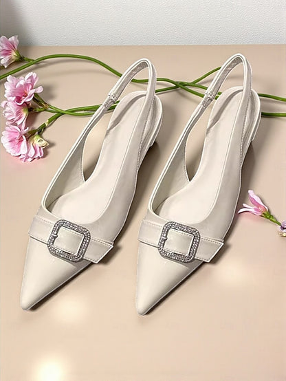 Rhinestone Flats Women's Satin with Pink Buckle Slingback