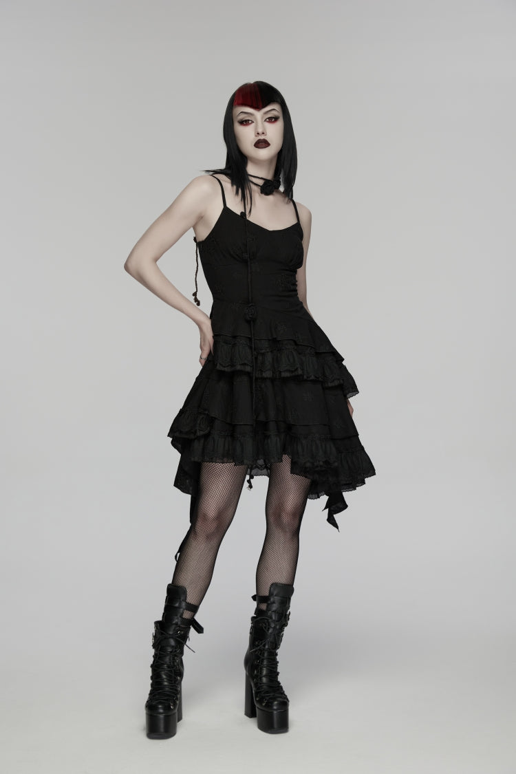 Floral Embroidered Asymmetric Gothic JSK Graduation Dress