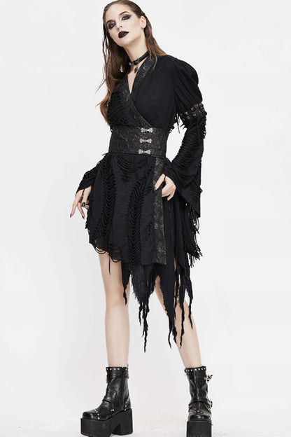Raven Mesh Wrap Dress with Belted Waist