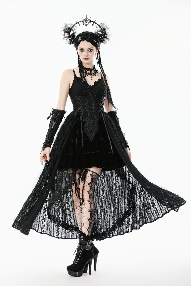 No-Sleeve Floral Lace-Up Gothic Slip Wedding Gown