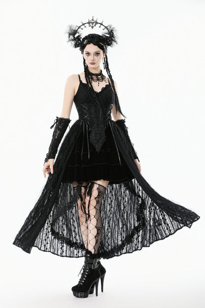 No-Sleeve Floral Lace-Up Gothic Slip Wedding Gown