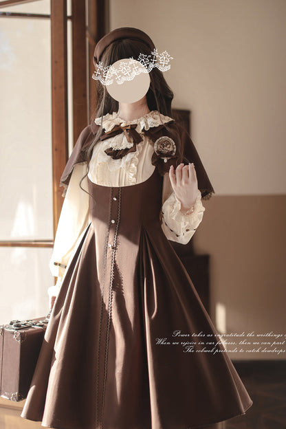 Sunset Academy Vintage College Lolita Dress with Ruffle Bowknot - Long Sleeves