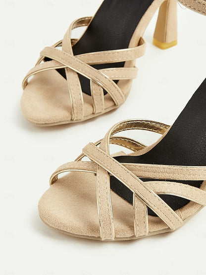 Nude Strappy – Suede 1950s Elegant Ankle Women's Heels