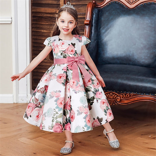 Flower Girls' Short Dress Sleeve Kids Party Floral