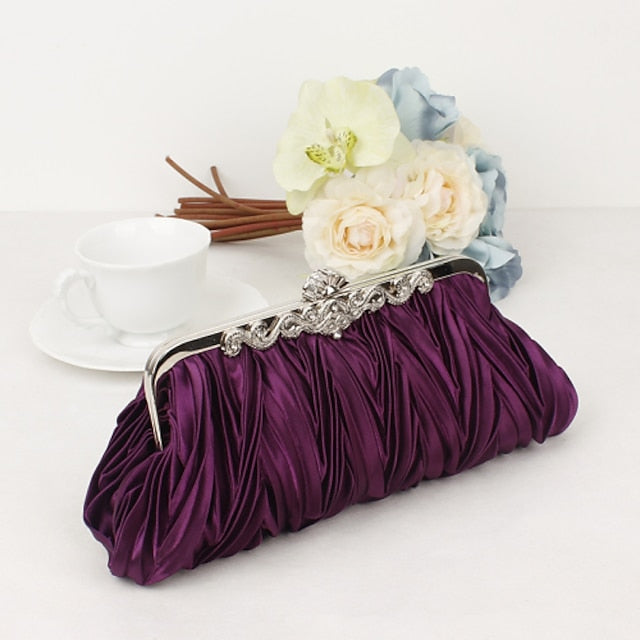– Pleated Women's Clutch Elegant White Evening Satin