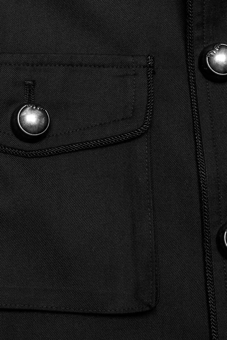 Black Gothic Overcoat for Men, Slim with Big Pockets and Mandarin Collar