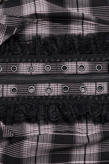 Steampunk Hollow-Lace Plaid Blouse with Short Sleeves in Two Shades - VictorianRose