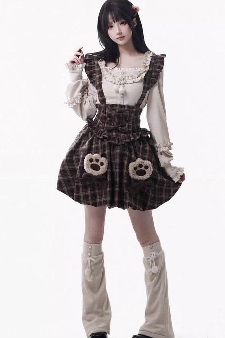 Fluffy Bear Sleeveless Ruffle Bow Sweet Lolita Strap Dress