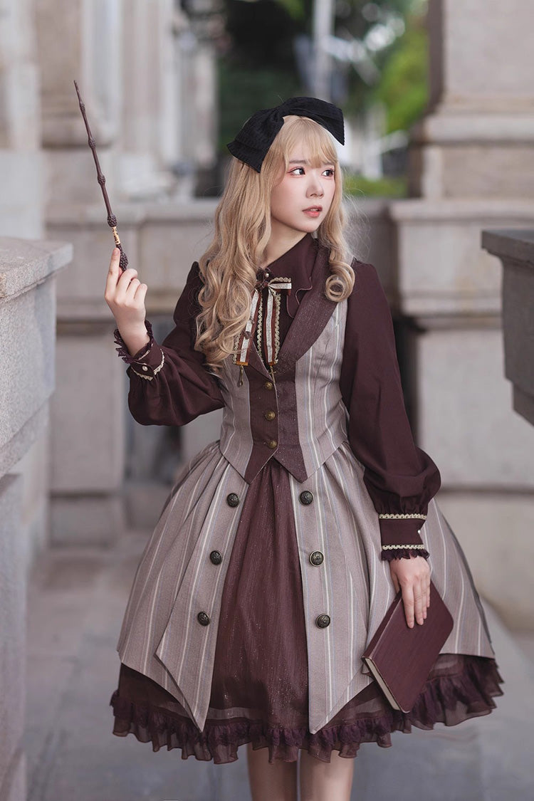 Witch's Notes Ruffle Cardigan Classic Lolita Skirt - Brown Grey