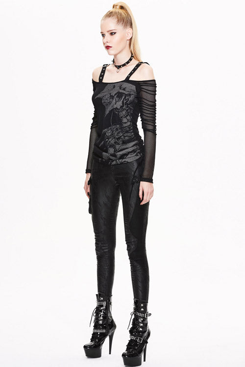 Cotton Halter Punk T-Shirt with Skull Print