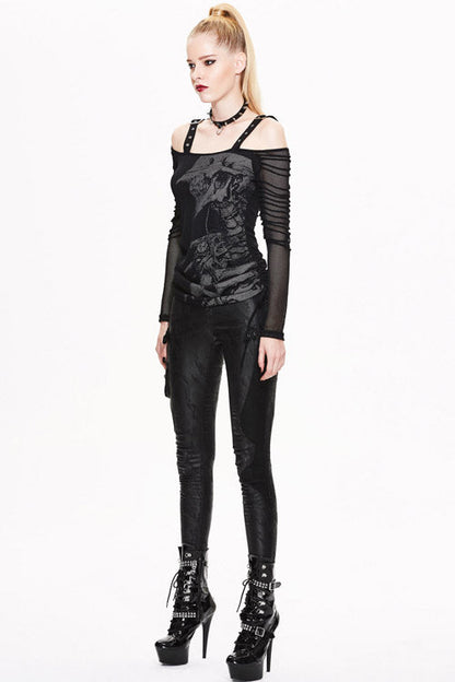Cotton Halter Punk T-Shirt with Skull Print