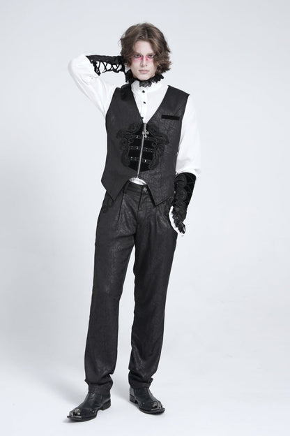 No-Sleeve Floral Stitched Velvet Men's Gothic Waistcoat