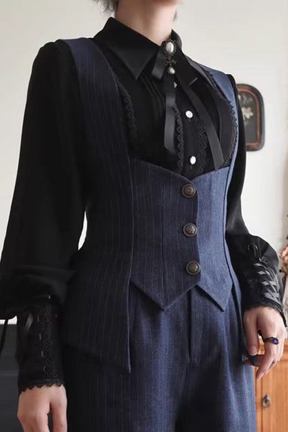 Griffin's Pact Striped Gothic Ouji Shorts Vest Set