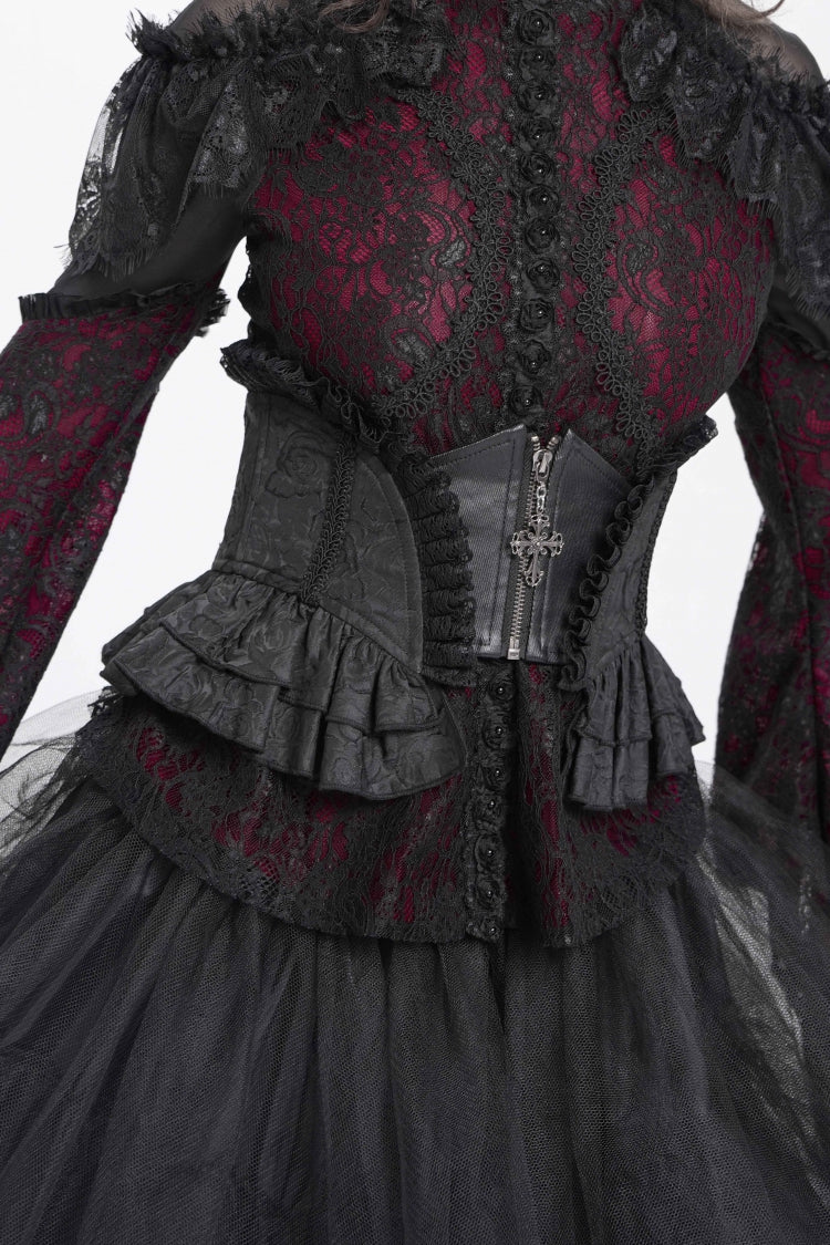 Slim Zippered Gothic Palace Corset with Lace-Up Front