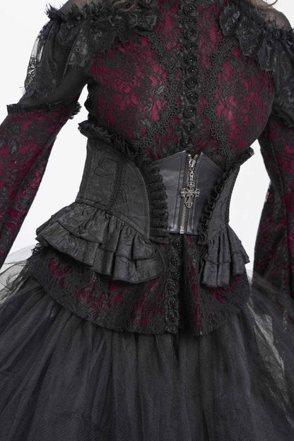 Slim Zippered Gothic Palace Corset with Lace-Up Front