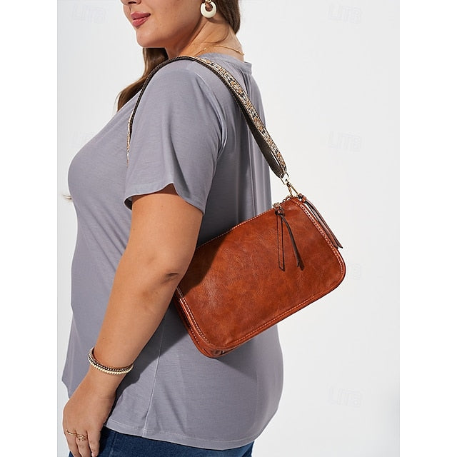 Bag Adjustable Leather Brown Faux Women's Shoulder with