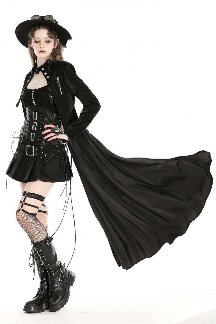 Ebony Long-Sleeve Lace-Up High-Low Faux Leather Gothic Jacket
