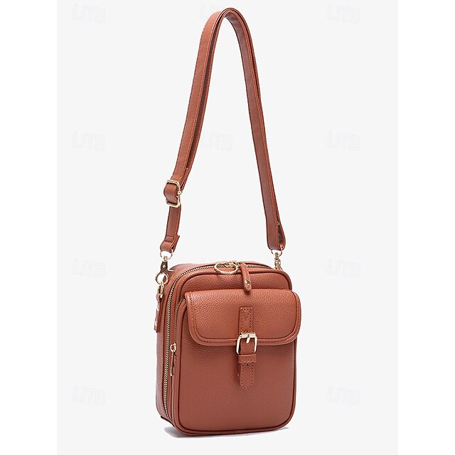 Bag Front Brown with Faux Vintage Leather Women's Crossbody