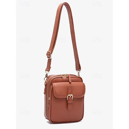 Bag Front Brown with Faux Vintage Leather Women's Crossbody
