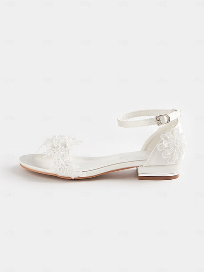 Bridal Lace Sandals Flat Women's Elegant White Wedding –
