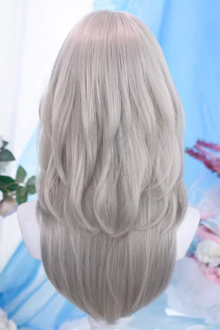 Silver Gray Layered Wispy Air Bangs Daily Sweet Lolita Wig