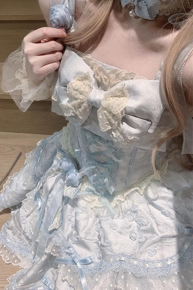 Floral Overture Double Ruffle Embroidery Bow Lace Sweet JSK