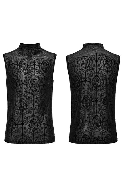 Gothic Beaded Cross Tank with Flocking Print