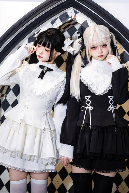 Sweet Handsome Lolita Dress - Lace-Up Ruffled Sleeves