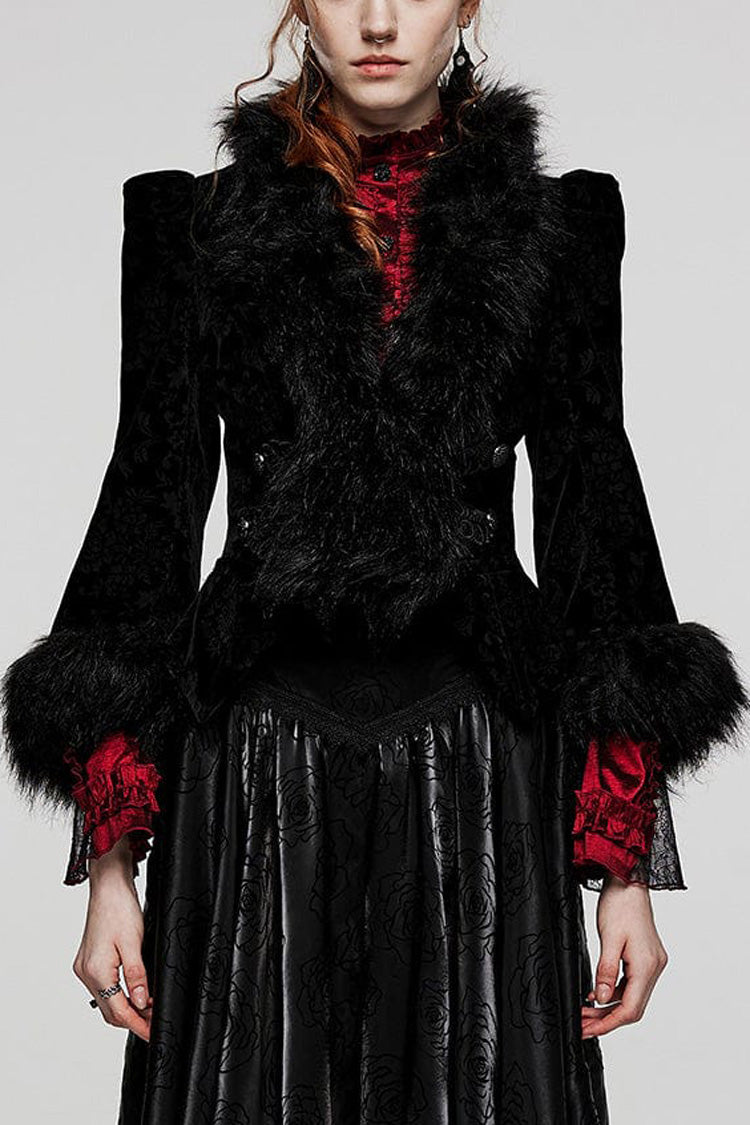 Women's V-Neck Long Sleeve Faux Fur Stitch Gothic Coat Four Shades