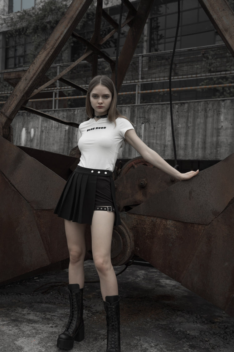 Women's Punk Skirt with Side Metal Buckle and Faux Two-Piece Styling