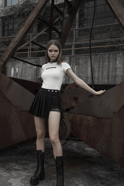 Women's Punk Skirt with Side Metal Buckle and Faux Two-Piece Styling