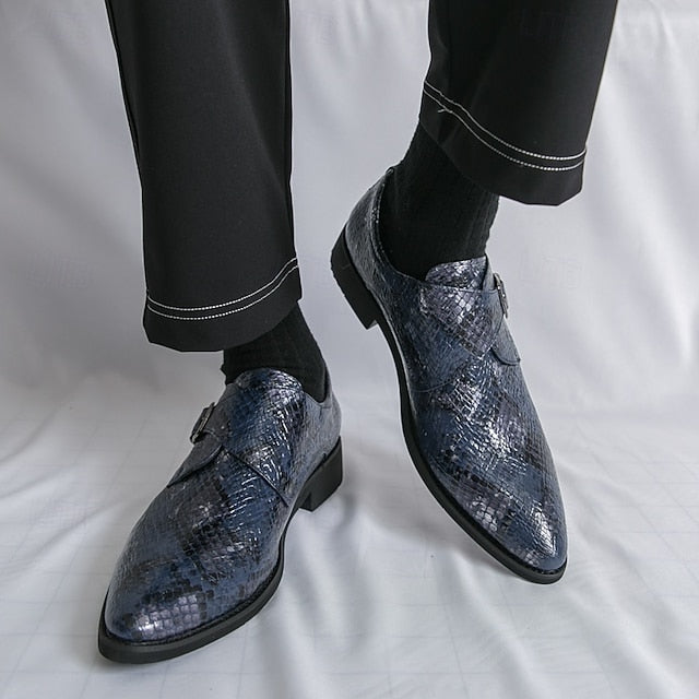 Men Strap Formal for Monk Shoes – Classic Snake Brown Print