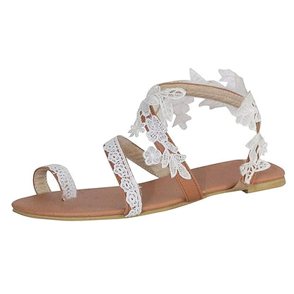 Bridal Women's Lace White Flat Sandals Floral with