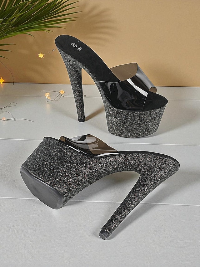 Heels Women's Platform Stiletto Glitter Red