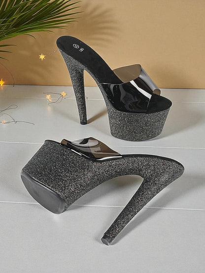 Heels Women's Platform Stiletto Glitter Red