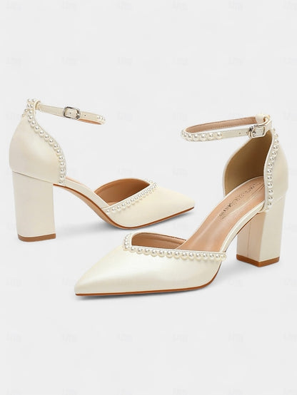 Heels Women's Elegant Wedding Pearl-Embellished