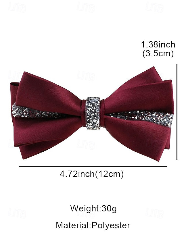 – Crystal Embellishment with Tie Elegant Satin Bow Burgundy